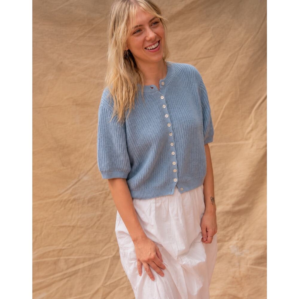 Sonderhaus Coastal Cardigan Light Blue Organic Cotton Large - Picture 2 of 13